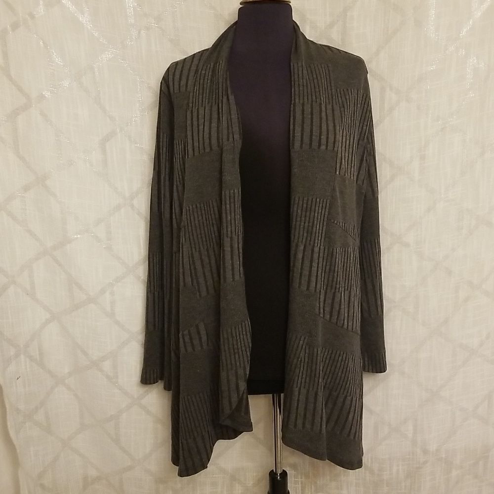 NY Collection Cardigan Knit Women Large Gray Long Sleeve Casual